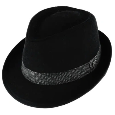 Ascentix Wool Blend All Season Fedora Hat With Herringbone Band In Black
