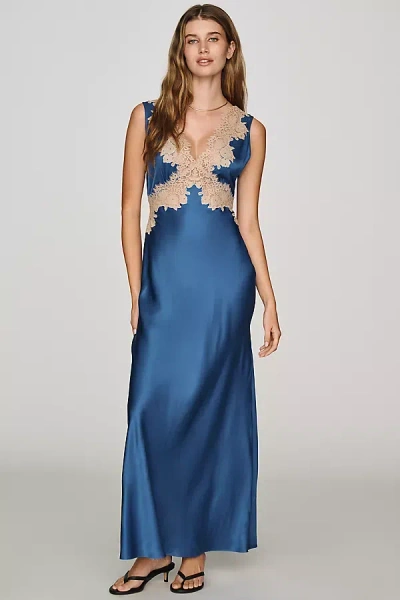 Rixo London Lysandra Lace-trimmed Satin Midi Dress In Blue