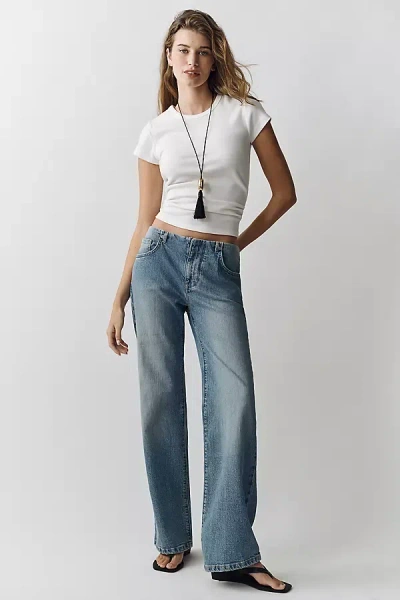 Pilcro Mid Rise Clean Waist Stovepipe Jeans In Blue