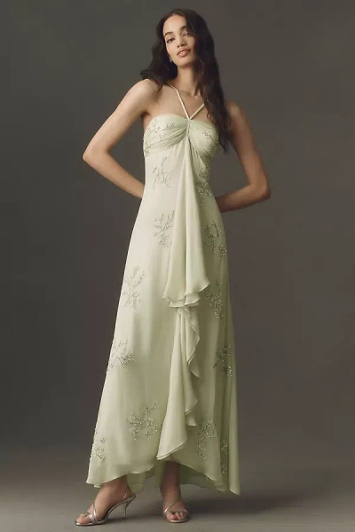 Bhldn Beaded Halter Maxi Dress In Green