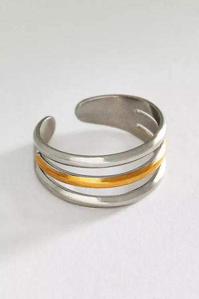 By Anthropologie Layered Water Resistant Ring In Metallic