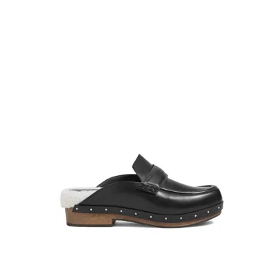 Brunello Cucinelli Shearling-lined Bead-embellished Leather Clogs In Black