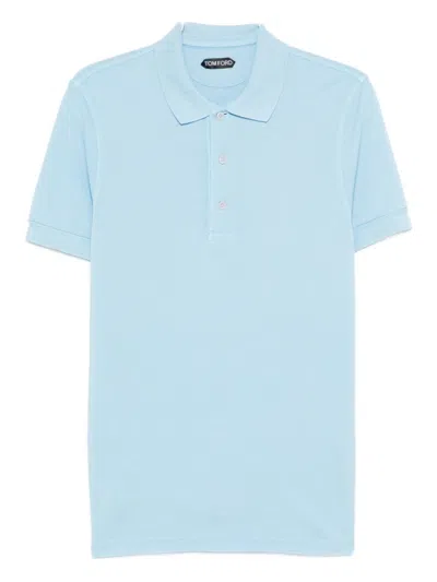 Tom Ford Sky Blue Solid Polo In Sky Blue