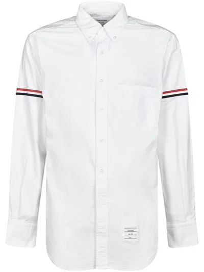 Thom Browne Button-down Collar Grosgrain-trimmed Cotton-poplin Shirt In White