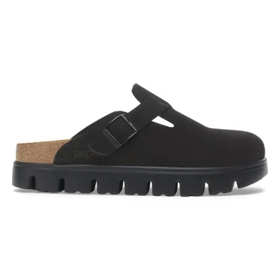 Birkenstock Boston Chunky Suede Leather Sandal In Black In Nero