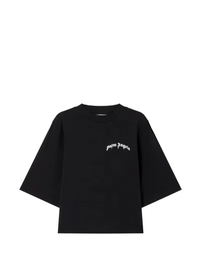 Palm Angels Curved Logo Relaxed Fit Boxy T Shirt In Black