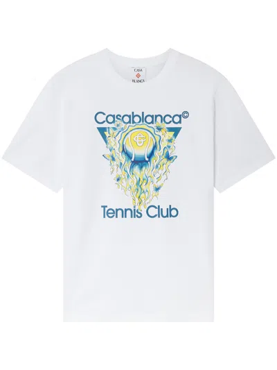 Casablanca Men White Crewneck T-shirt With Logo Print On The Front In Cotton Man