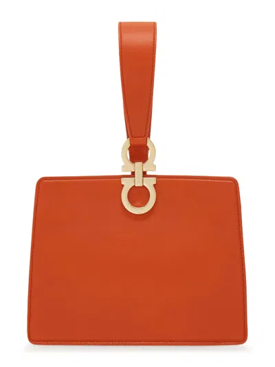 Ferragamo Rectangular Orange Clutch With Gold-tone Clasp In Red