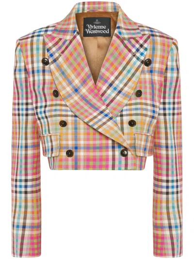 Vivienne Westwood Cropped Multicolor Plaid Jacket With Double-breasted Front In Multi