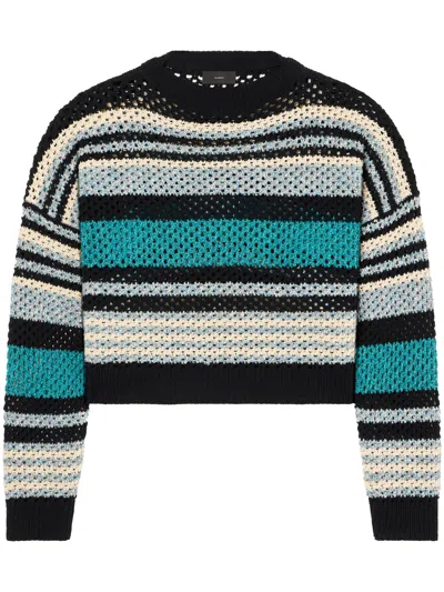 Alanui Striped Open-knit Cashmere Crewneck Jumper With Dropped Shoulders In Black