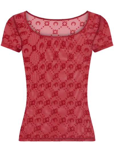 Marine Serre Fitted Sheer Mesh Moongram Pattern T-shirt In Multi