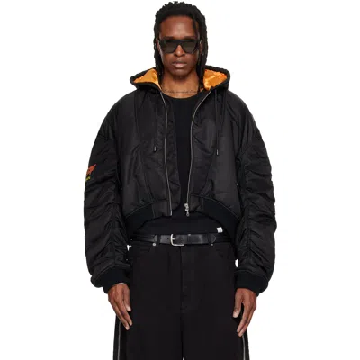 Lu'u Dan Distorted Ma1 Hooded Bomber Casual Jacket In Black