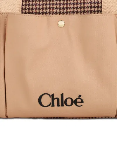 Chloé Houndstooth Checked Changing Bag Set In Brown