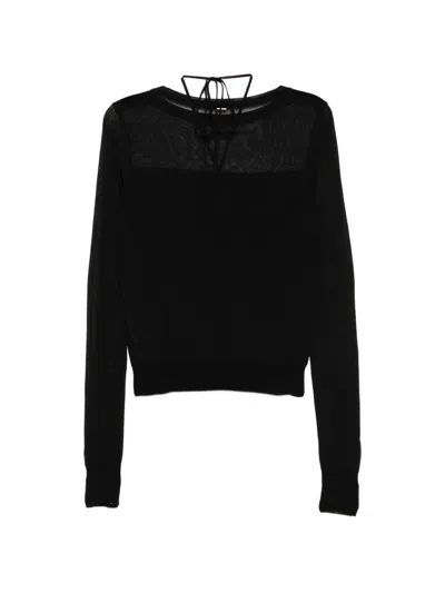System Contrast-panel Knitted Top In Black