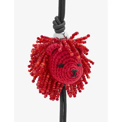 Loewe Lion Beaded Crochet Bag Charm In Black