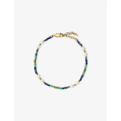 Missoma Womens Gemstone 18ct Yellow-gold Plated Brass And Pearl Beaded Bracelet In Blue