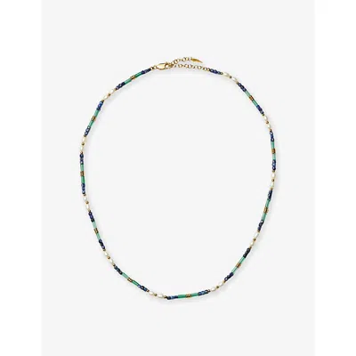 Missoma Womens Gemstone 18ct Yellow-gold Plated Brass And Pearl Beaded Necklace In Blue