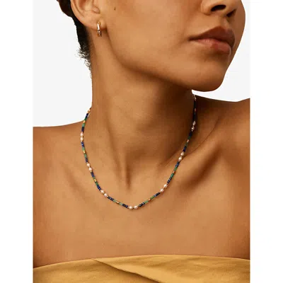 Missoma Womens Gemstone 18ct Yellow-gold Plated Brass And Pearl Beaded Necklace In Blue