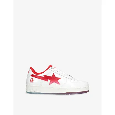 A Bathing Ape Mens White/red Bape Sta Icon #4 M2 Leather Trainers Eur 43 / 9 Uk In White
