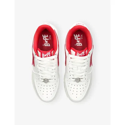 A Bathing Ape Mens White/red Bape Sta Icon #4 M2 Leather Trainers Eur 43 / 9 Uk In White