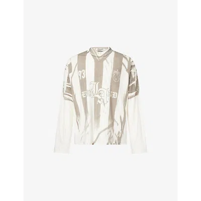 Represent Mens Flat White Graphic-print Football Long-sleeve Cotton And Hemp Top Xxl In White