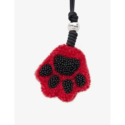Loewe Womens Black/red Paw Beaded And Leather Bag Charm In Red