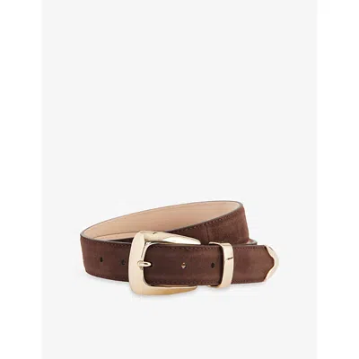 Khaite Womens Coffee Benny Gold-tone Buckle Leather Belt In Brown