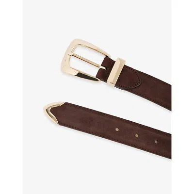 Khaite Womens Coffee Benny Gold-tone Buckle Leather Belt In Brown
