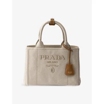 Prada Women's Jardinière Small Cotton Canvas Top Handle Bag In White
