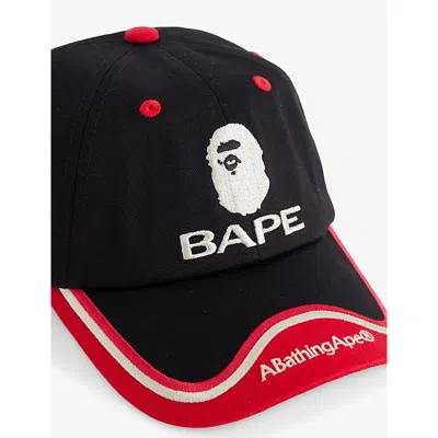 A Bathing Ape Mens Black Football Team Brand-embroidered Cotton-twill Cap In Black