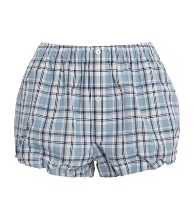 Acne Studios Organic Cotton Lounge Shorts Plaid Pattern In Blue