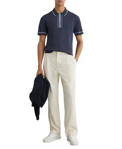 Reiss Mens Navy Rothwell Short-sleeved Knitted Polo Shirt Xl In Blue