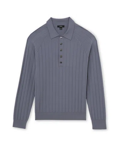 Reiss Steel Blue Dillingham Wide-ribbed Half-button Polo Jumper