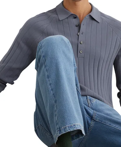 Reiss Steel Blue Dillingham Wide-ribbed Half-button Polo Jumper