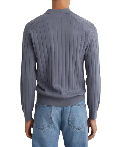 Reiss Steel Blue Dillingham Wide-ribbed Half-button Polo Jumper