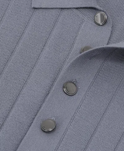 Reiss Steel Blue Dillingham Wide-ribbed Half-button Polo Jumper