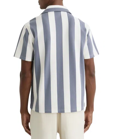 Reiss Mens Airforce Blue Off White Dexter Cuban-collar Block-stripe Stretch-woven Shirt Xl