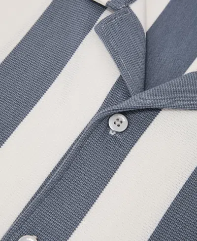 Reiss Mens Airforce Blue Off White Dexter Cuban-collar Block-stripe Stretch-woven Shirt Xl