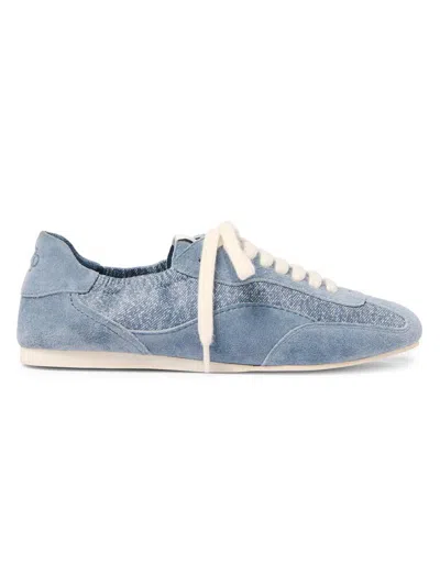 Simkhai Georgie Elasticized Denim Leather Sneaker In Blue