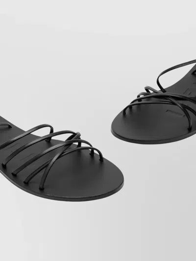 Manebi Flat Sole Open Toe Multi Strap Sandals In Black