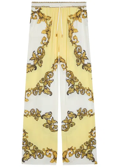 Alice And Olivia Ojai Baroque-print Drawstring Palazzo Pants In Multi