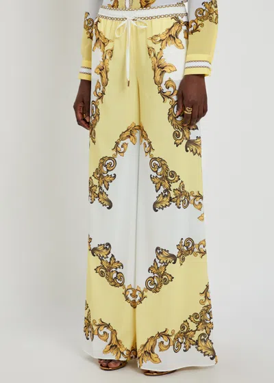 Alice And Olivia Ojai Baroque-print Drawstring Palazzo Pants In Multi
