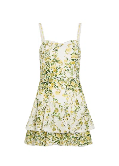 Alice And Olivia Meredith Sweetheart Drop Ruffle Flare Mini Dress In Multi