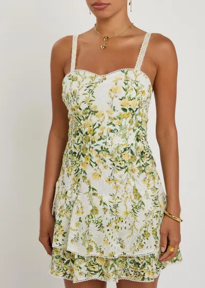Alice And Olivia Meredith Sweetheart Drop Ruffle Flare Mini Dress In Multi