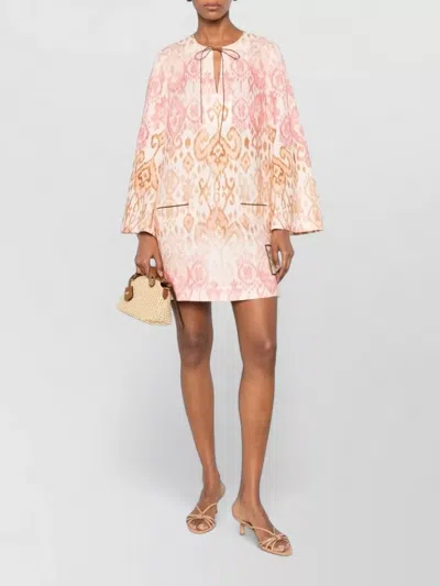 Zimmermann Aster Print Long Sleeve Linen Shift Dress In Multi