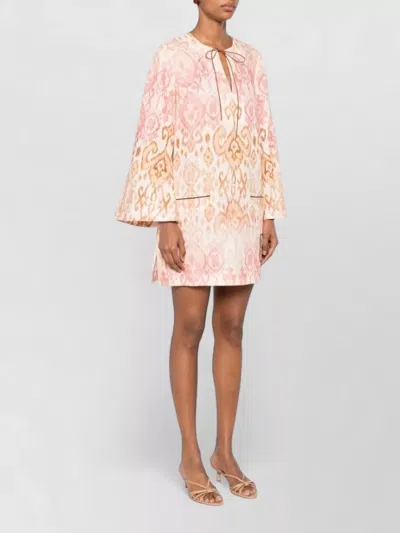 Zimmermann Aster Print Long Sleeve Linen Shift Dress In Multi