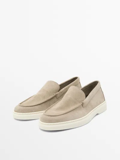 Massimo Dutti Split Leather Loafers With Moc Toe In Multi
