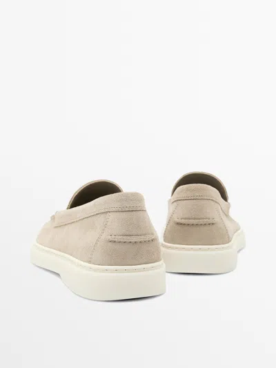 Massimo Dutti Split Leather Loafers With Moc Toe In Multi