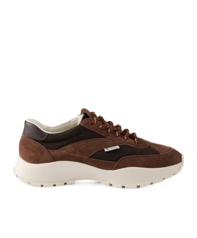 Prada Mesh Fabric And Suede Sneakers In Brown