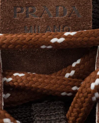 Prada Mesh Fabric And Suede Sneakers In Brown